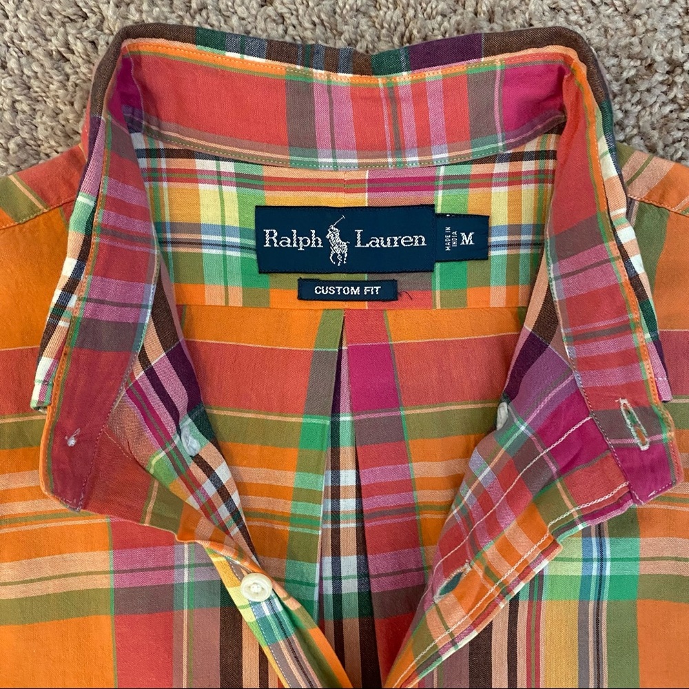Ralph Lauren Custom Fit Button Down | Size M | Orange / Multicolor - Picture 2 of 6